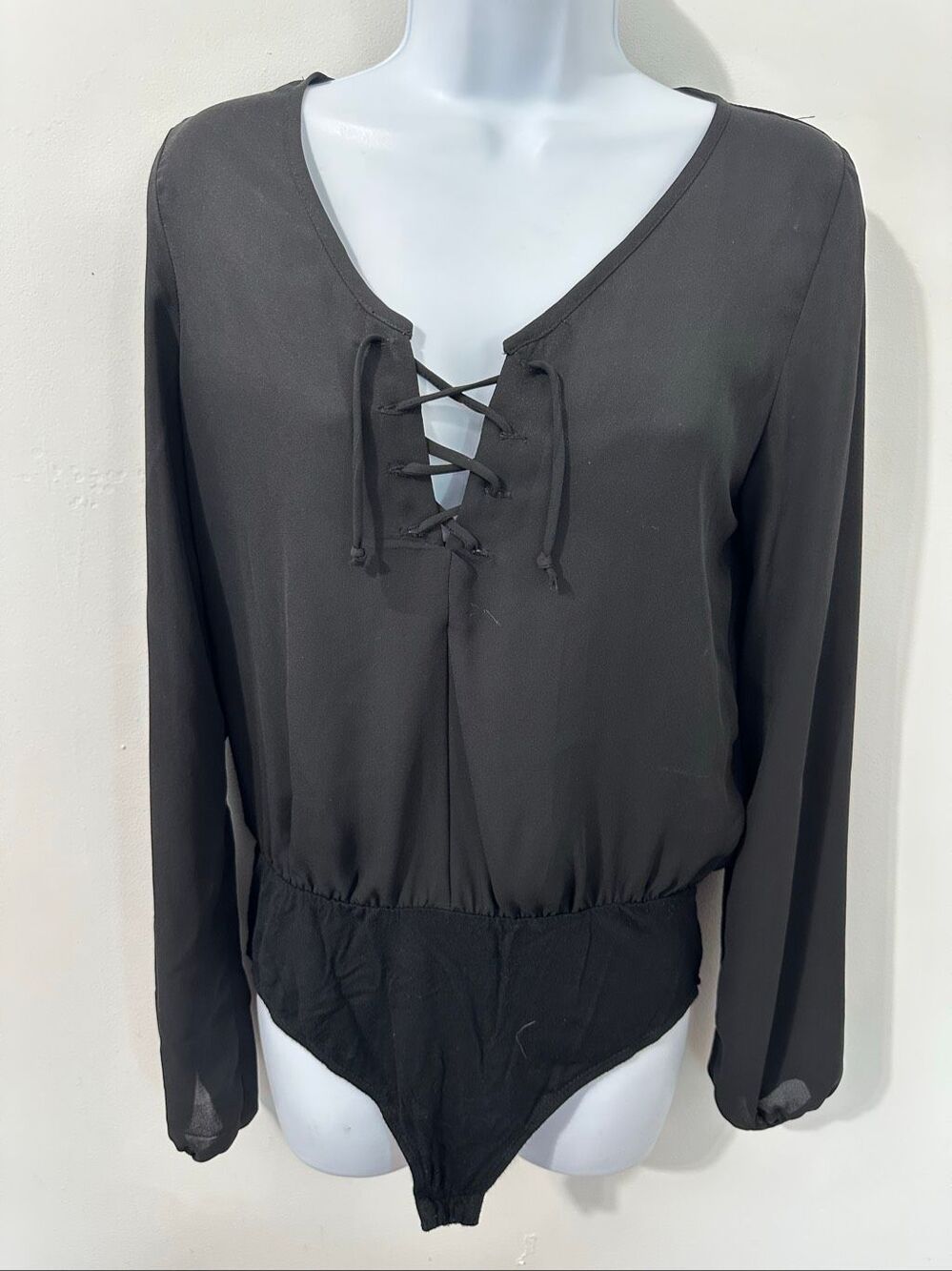 Free press Bodysuit Blouse Small Black Balloon Long Sleeve A864
